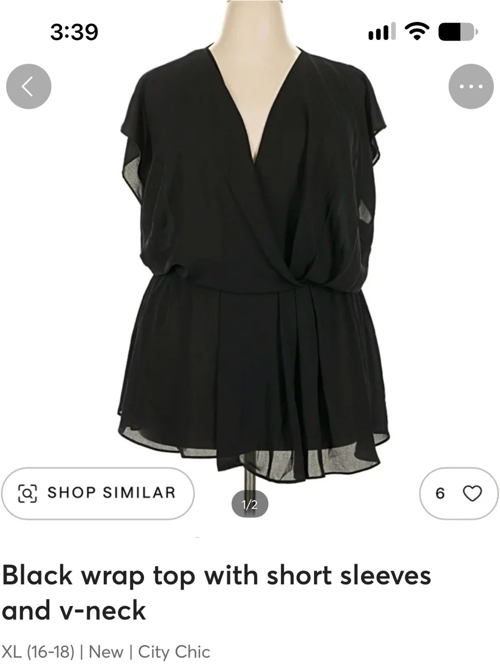 City Chic Black Surplice Wrap Blouse
